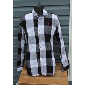 Fredd Marshall Size XL Shirt Men Long Sleeve Casual Black White Checked Plaid